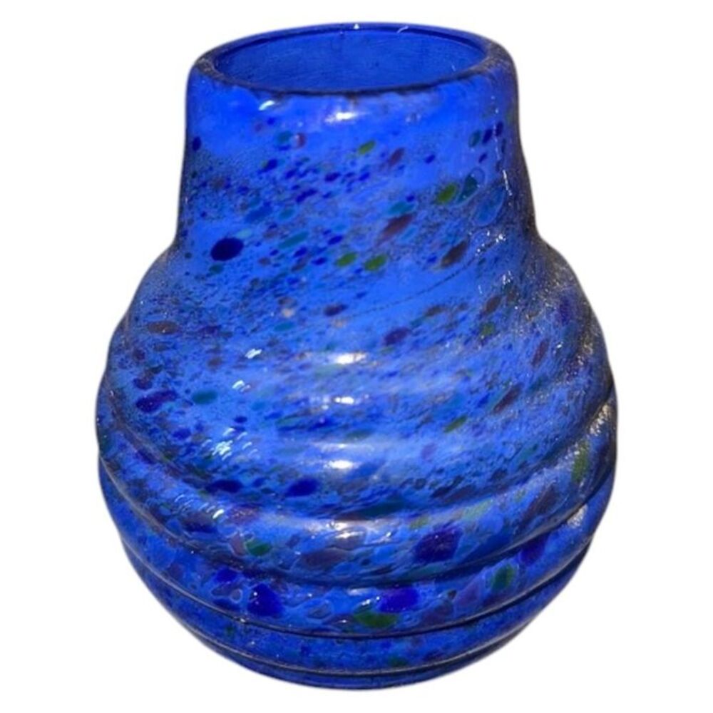 Vintage Blue End of Day Fused Glass Vase